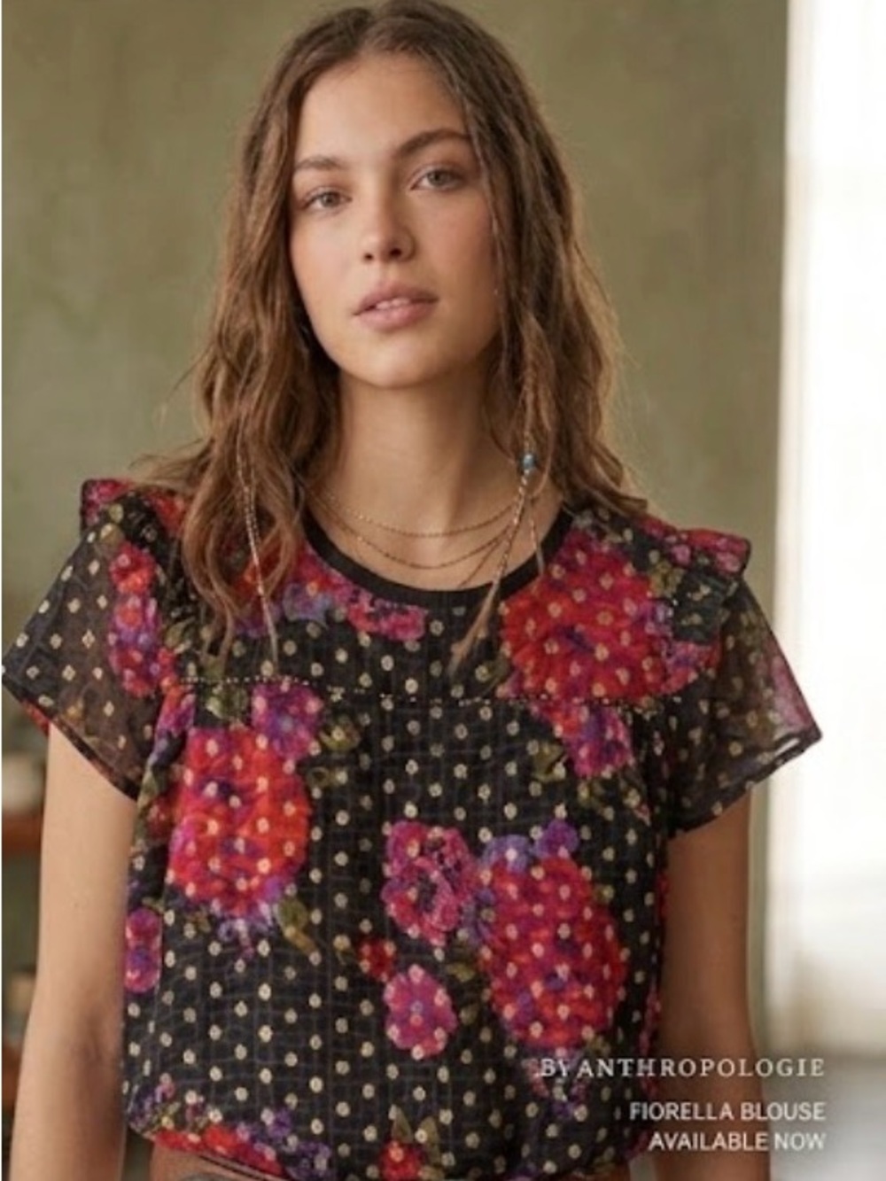 Anthropologie Fiorella Metallic Floral Beaded Blouse Top Sz 2